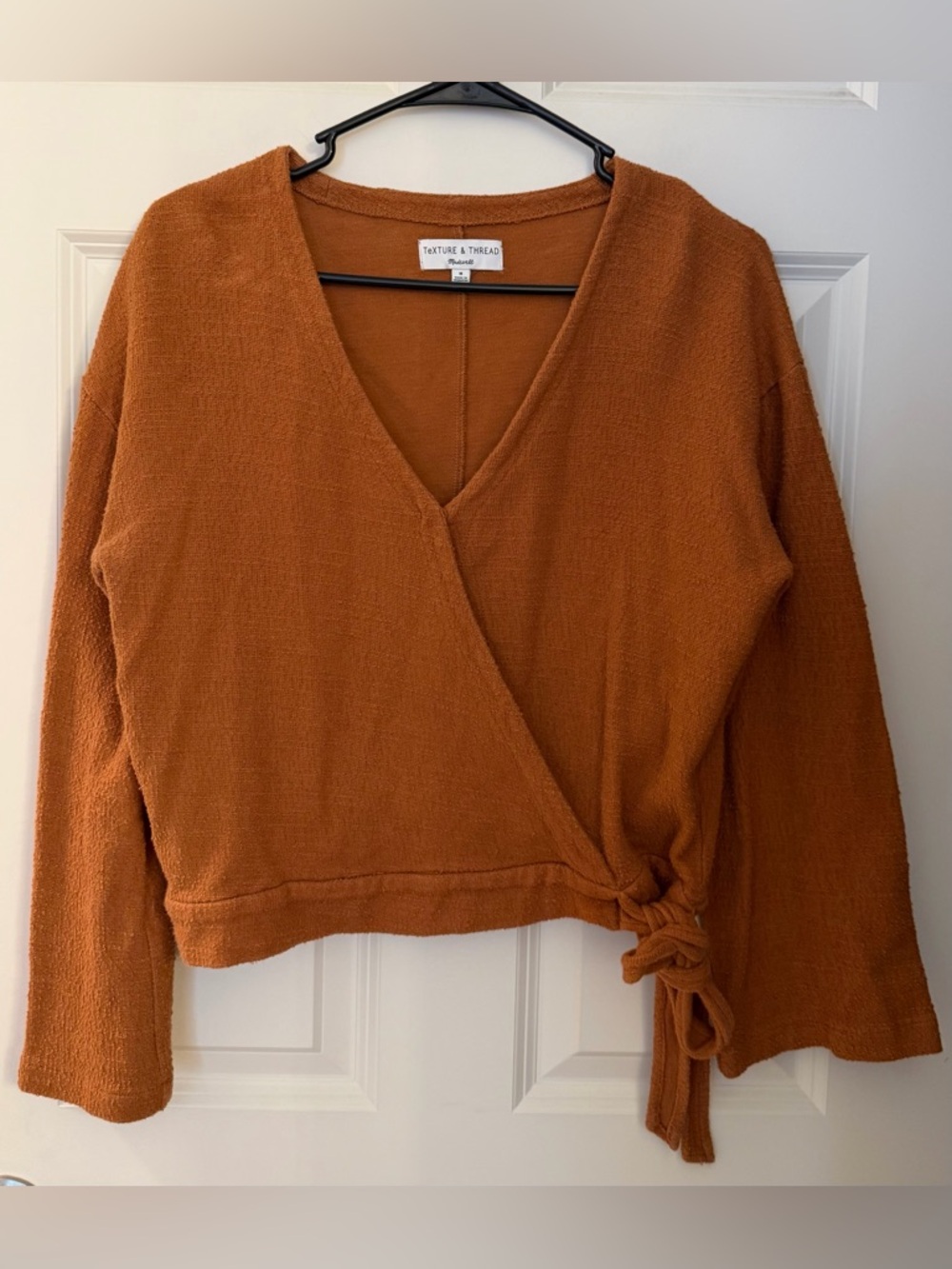 Madewell Texture & Thread Faux Wrap Long Sleeve Top, Rust, Size M